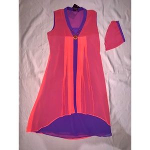 Neon pink and purple dress with attachable sleeves